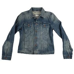 Madewell Women Blue Jean Trucker Biker Jacket Large Metal Buttons 90s Grunge Y2K